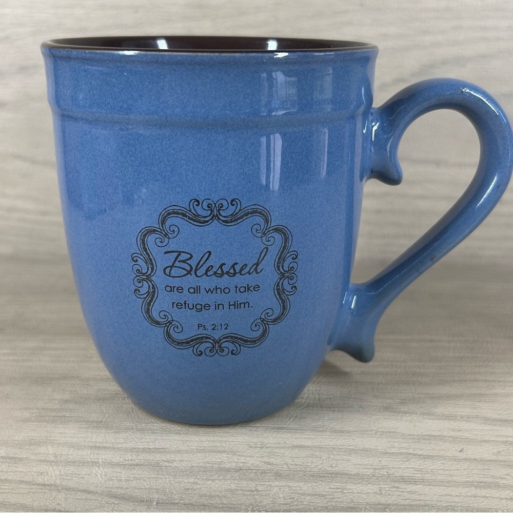 Christian Art Gifts Mug Blessed Are All That Take Refuge In Him Ps. 2:12 Blue